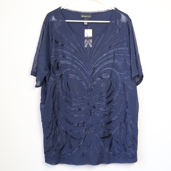 INC International Concepts Tops - NEW INC Woman Deep Twilight Embroidered Blouse